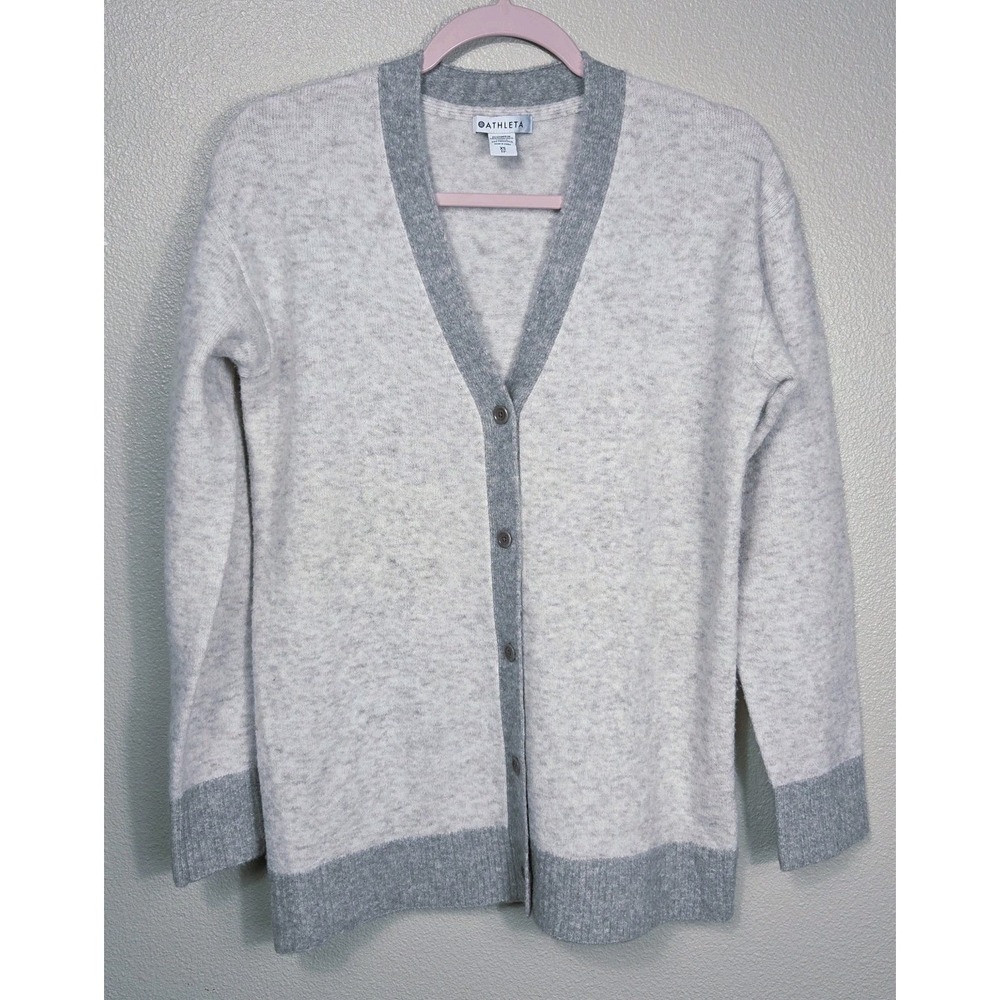 Athleta Westlake Cardigan XS Merino Wool Blend Gray Open Front Lightweight Sweat
